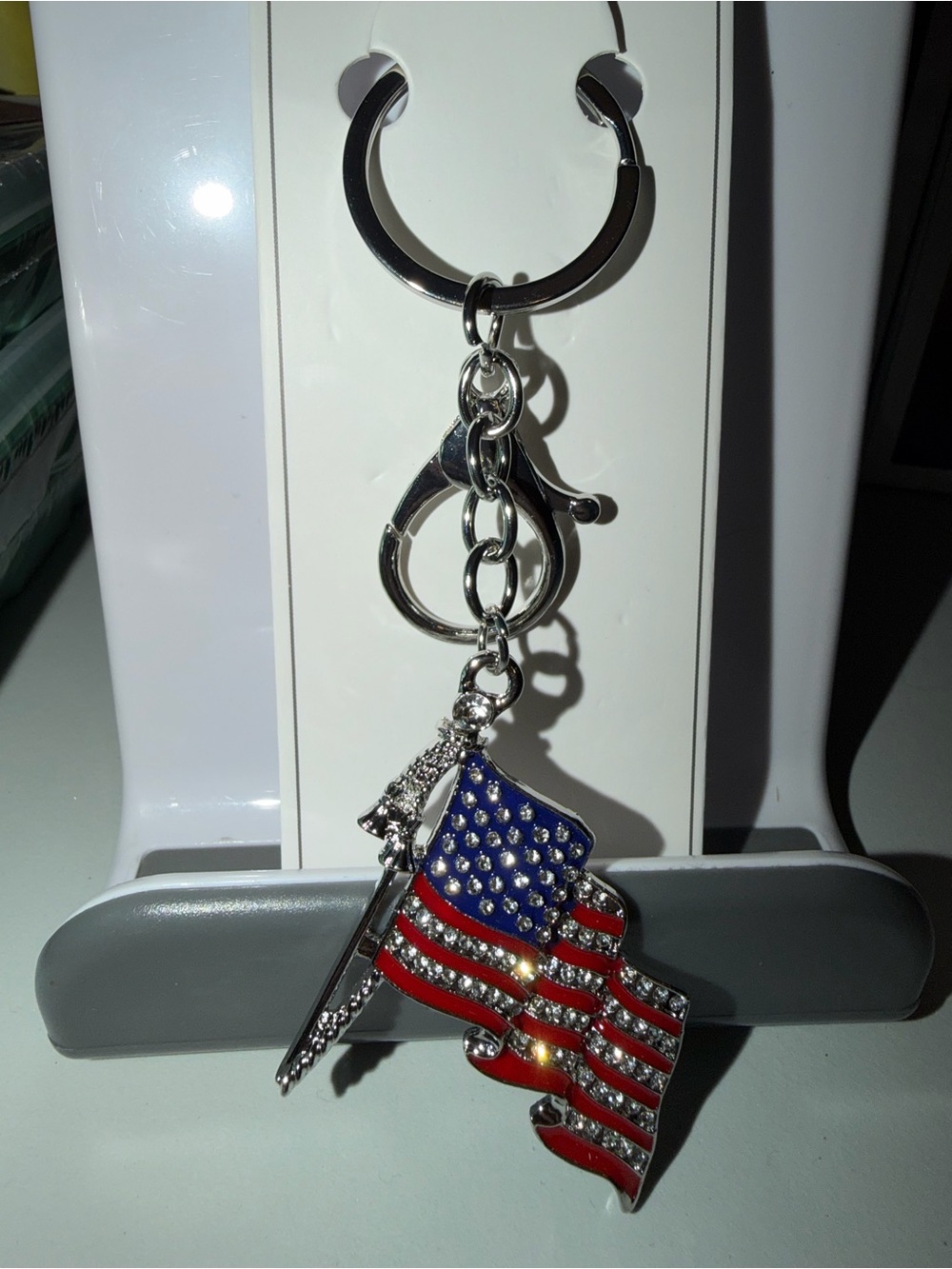Patriotic Rhinestone American Flag Keychain